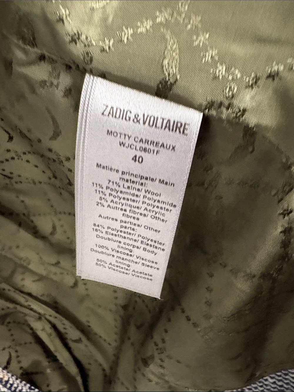 Zadig & Voltaire Checked Wool-Blend Overcoat with Brown Suede Shoulders - Picture 6 of 9